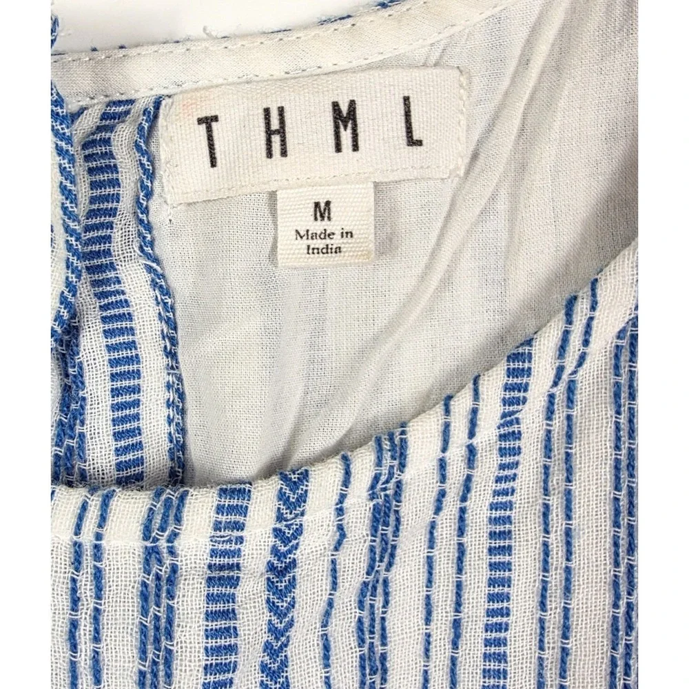 THML Blue White Pin‎ Striped Orange Waist Tassled Mini Dress Women's Size M